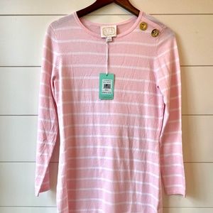 STS Sail to Sable Pink White Striped Dress cotton SMALL